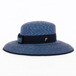 Leona Natural Blue Straw Wide-Brimmed Hat - Flechet