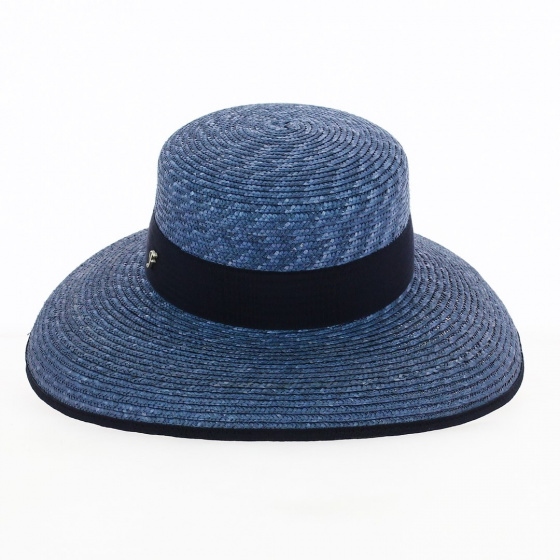 Leona Natural Blue Straw Wide-Brimmed Hat - Flechet