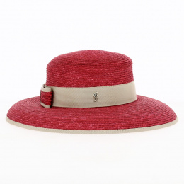 Leona Natural Straw Wide-Brimmed Hat Red - Flechet