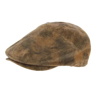 Aged Brown Leather Yonkers Flat Cap - Aussie Apparel Reference: 1093 | Chapellerie Traclet