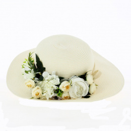 Floral wide-brimmed hat: French creation. Unique model from TRACLET Millinery Workshops