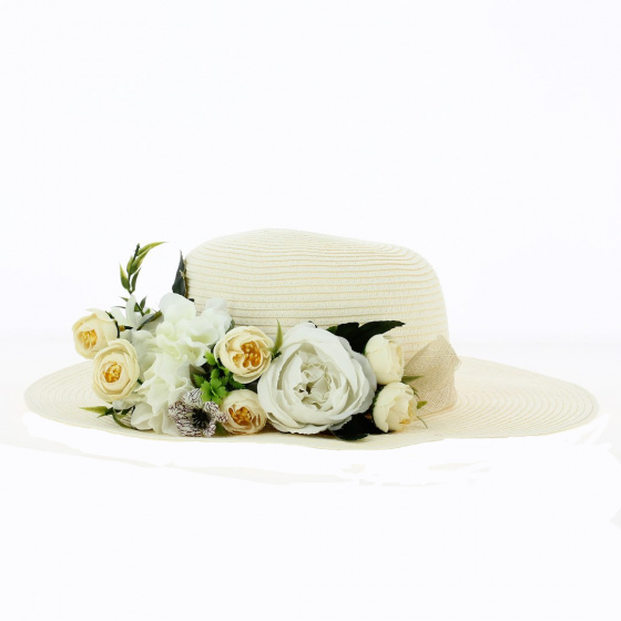 Floral wide-brimmed hat: French creation. Unique model from TRACLET Millinery Workshops Floral wide-brimmed hat: French creation. Unique model from TRACLET Millinery Workshops