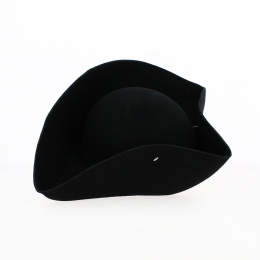 Large Black Wool Felt Tricorn Hat Unbordered - Traclet