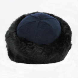 Navy Polar Marmot Beanie & Black Faux Fur - Traclet