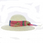 Wide-Brim Straw Hat with Pink and Blue Scarf - Traclet