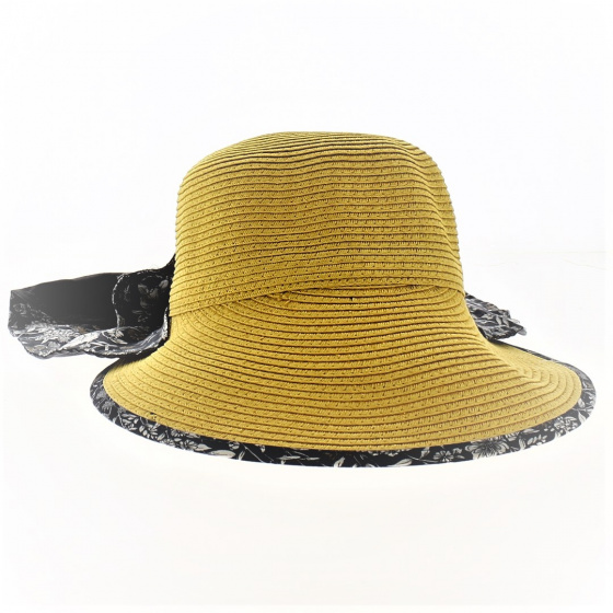 Casquette Cache-Nuque Palmira Paille Papier Fleuri Jaune - Traclet Casquette Cache-Nuque Palmira Paille Papier Fleuri Jaune - Traclet