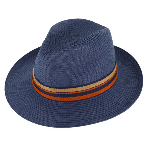 Navy Paper Straw Caprera Fedora Hat - Traclet