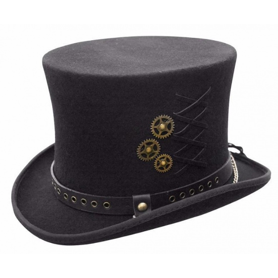 Haut De Forme Steampunk Feutre avec Rouage & Lacets