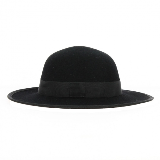 Gemma Wide Brim Black Wool Felt Hat - Traclet