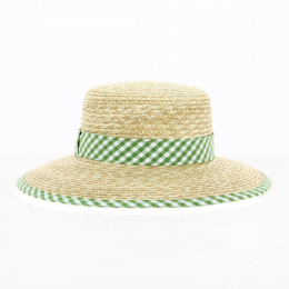Straw Sun Hat with green ribbon - Traclet