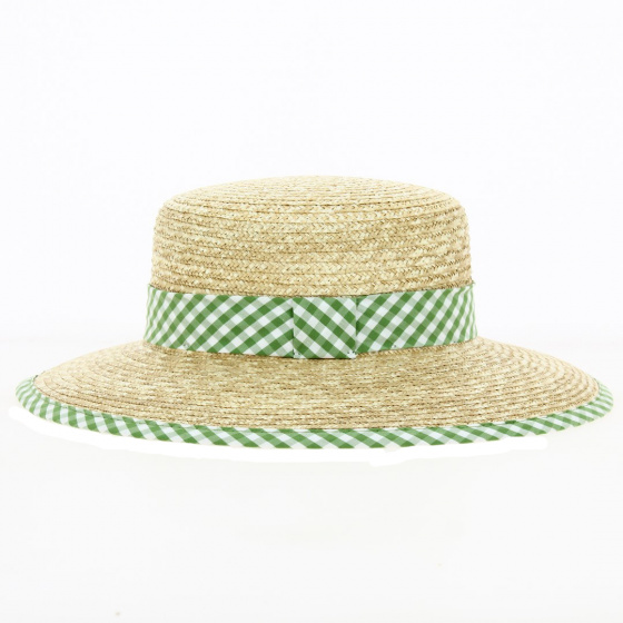 Straw Sun Hat with green ribbon - Traclet