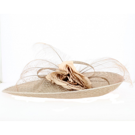 Nelly bottomless wide-brimmed ceremony hat in Taupe - Traclet