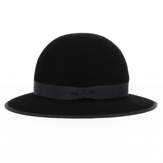 Black Wool Felt Chouan Wide-Brimmed Hat - Traclet