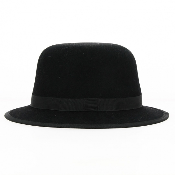 Black Wool Felt Wide Brim Hat - Traclet
