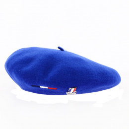 Béret Bleu Vif avec pin's XV de France Rugby - Laulhère