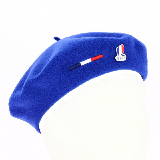 Bright Blue Beret with French Rugby XV Pin - Laulhère