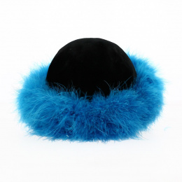 Black Velvet Toque with Blue Fur - Traclet