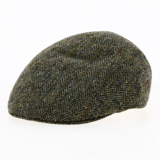 Khaki Harris Tweed Flat Cap - Traclet Khaki Harris Tweed Flat Cap - Traclet