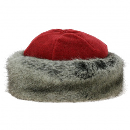 Red Marmot fleece toque with grey faux fur - Traclet