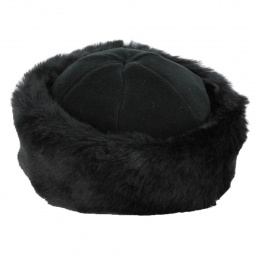 Marmotte black fleece hat & black faux fur - Traclet