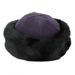 Purple polar fleece Beanie & black faux fur - Traclet