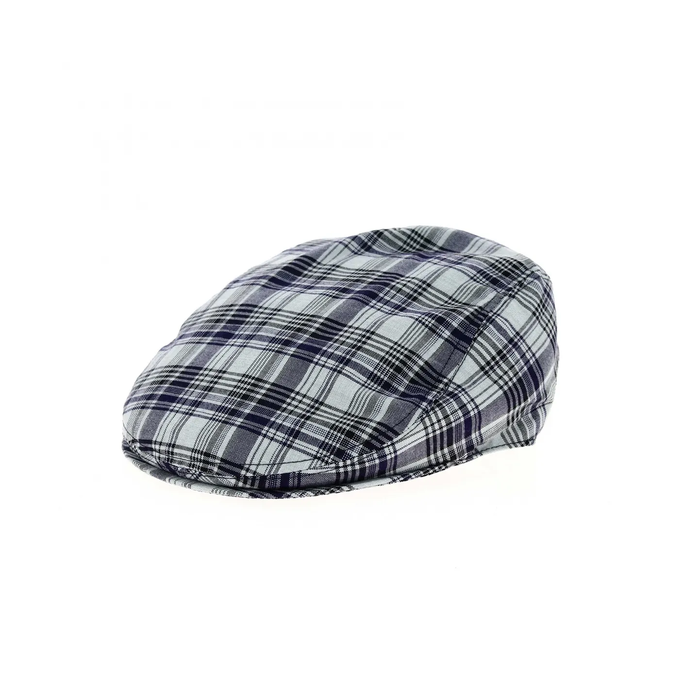 Blue and Grey Checkered Cotton Flat Cap - Traclet Reference: 8645 | Chapellerie Traclet