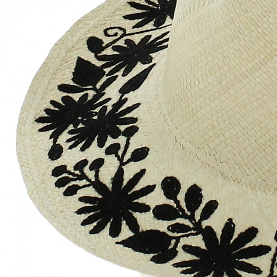 Embroidered Flower Panama Hat - Traclet