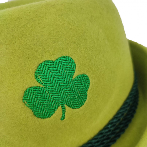 St. Patrick's Embroidered Hat Wool Felt Lime Green - Traclet