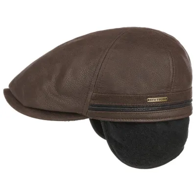 Stetson Redding Leather Cap with Ear Flaps in Brown Reference: 2914 | Traclet Hat Shop