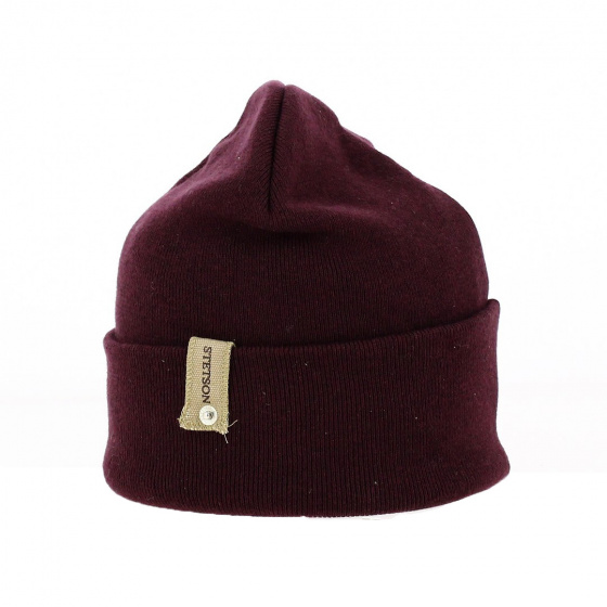 Cotton & Wool Burgundy Cuffed Beanie - Stetson