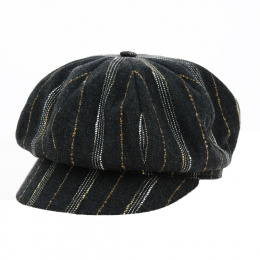 Black & Brown Striped Newsboy Cap - Traclet