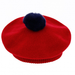Children's Red Merino Wool Pom Pom Beret - Heritage by Laulhère