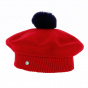 Children's Red Merino Wool Pom Pom Beret - Heritage by Laulhère