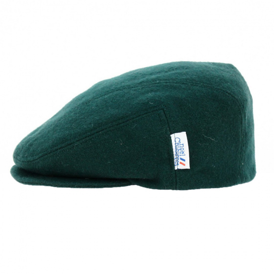 Green Flat Cap Wool Ear Flaps - Traclet