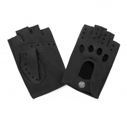 Unlined Black Leather Driving Fingerless Gloves - Glove Story