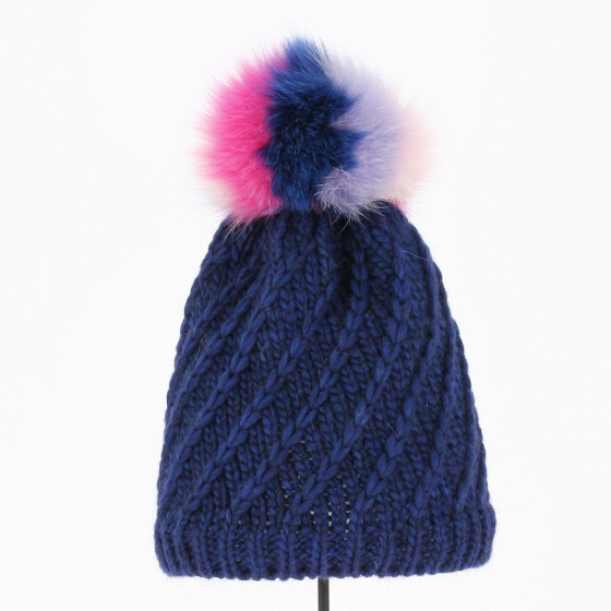 Bonnet à Pompon torsade Bleu Marine - Traclet