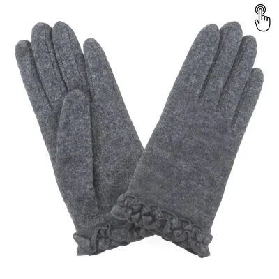Women's Gathered Touchscreen Grey - Glove Story Reference: 18643 | Chapellerie Traclet