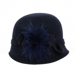 Sophia Cloche Hat Navy Wool Felt - Traclet