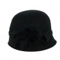 Sophia Black Wool Felt Cloche Hat - Traclet