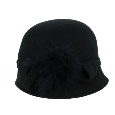 Chapeau Cloche Sophia Feutre Laine Noir Made in France- Traclet Reference : 18654 | Chapellerie Traclet