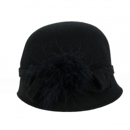 Sophia Cloche Hat Black Wool Felt - Traclet
