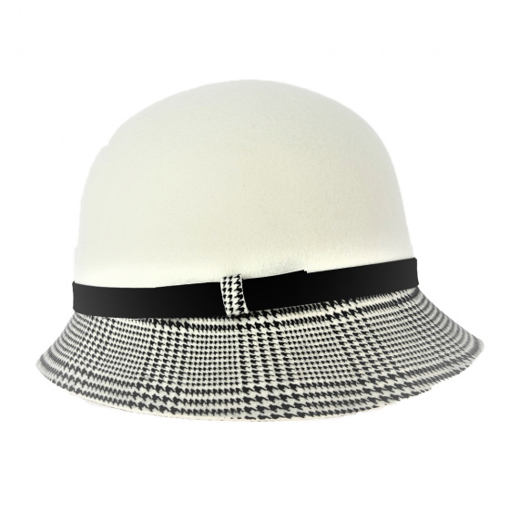 White wool felt cloche hat with houndstooth - Traclet