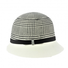 Houndstooth and White Wool Felt Cloche Hat - Traclet