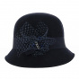 Maithe Navy Wool Felt Cloche Hat - Traclet