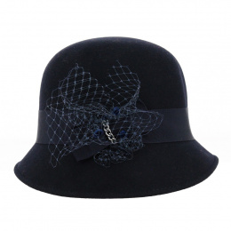 Maithe Cloche Hat Felt Wool Navy - Traclet