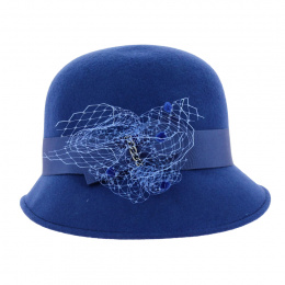 Maithe Cloche Hat Royal Blue Wool Felt - Traclet
