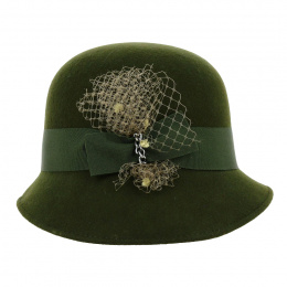 Maithe Khaki Wool Felt Cloche Hat - Traclet