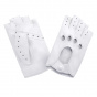 Women's White Leather Driving Fingerless Gloves - Glove Story