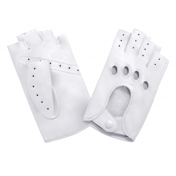 Women's White Leather Driving Fingerless Gloves - Glove Story
