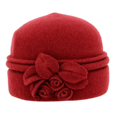 Toque Femme Afi Fleur Bordeaux Laine - Traclet Reference : 18675 | Chapellerie Traclet